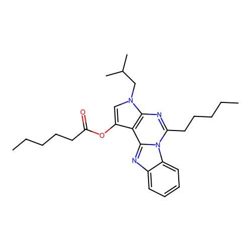 3-isobutyl-5-pentyl-3H-benzo[4,5]imidazo[1,2-c]pyrrolo[3,2-e]pyrimidin-1-yl hexanoate structure