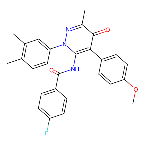 N-(2-(3,4-dimethylphenyl)-4-(4-methoxyphenyl)-6-methyl-5-oxo-2,5-dihydropyridazin-3-yl)-4-fluorobenzamide structure