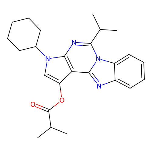 3-cyclohexyl-5-(propan-2-yl)-3H-pyrrolo[2',3':4,5]pyrimido[1,6-a]benzimidazol-1-yl 2-methylpropanoate structure