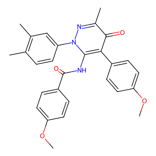 N-(2-(3,4-dimethylphenyl)-4-(4-methoxyphenyl)-6-methyl-5-oxo-2,5-dihydropyridazin-3-yl)-4-methoxybenzamide structure