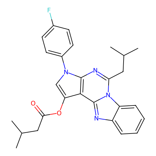 3-(4-fluorophenyl)-5-(2-methylpropyl)-3H-pyrrolo[2',3':4,5]pyrimido[1,6-a]benzimidazol-1-yl 3-methylbutanoate structure