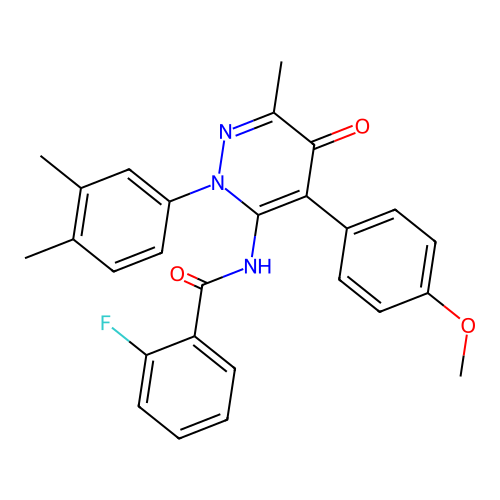 N-(2-(3,4-dimethylphenyl)-4-(4-methoxyphenyl)-6-methyl-5-oxo-2,5-dihydropyridazin-3-yl)-2-fluorobenzamide structure