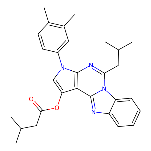 3-(3,4-dimethylphenyl)-5-(2-methylpropyl)-3H-pyrrolo[2',3':4,5]pyrimido[1,6-a]benzimidazol-1-yl 3-methylbutanoate structure