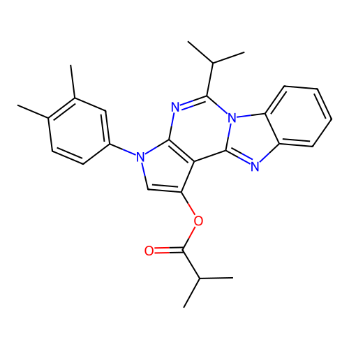 3-(3,4-dimethylphenyl)-5-(propan-2-yl)-3H-pyrrolo[2',3':4,5]pyrimido[1,6-a]benzimidazol-1-yl 2-methylpropanoate structure