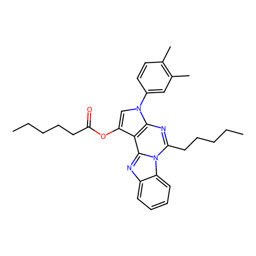 3-(3,4-dimethylphenyl)-5-pentyl-3H-benzo[4,5]imidazo[1,2-c]pyrrolo[3,2-e]pyrimidin-1-yl hexanoate structure
