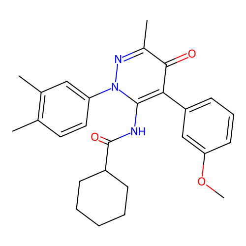 N-(2-(3,4-dimethylphenyl)-4-(3-methoxyphenyl)-6-methyl-5-oxo-2,5-dihydropyridazin-3-yl)cyclohexanecarboxamide structure