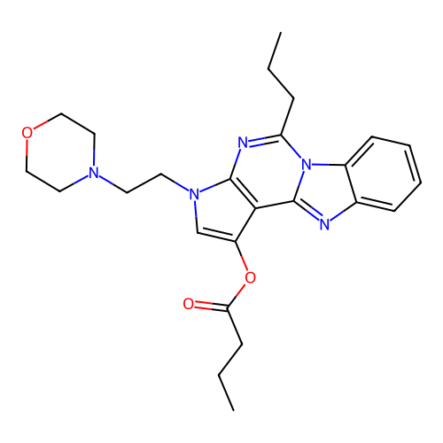 3-(2-morpholinoethyl)-5-propyl-3H-benzo[4,5]imidazo[1,2-c]pyrrolo[3,2-e]pyrimidin-1-yl butyrate structure