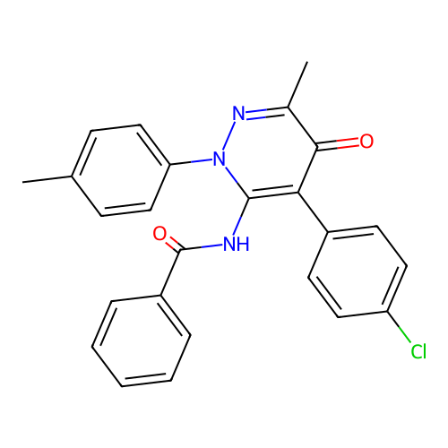 N-(4-(4-chlorophenyl)-6-methyl-5-oxo-2-(p-tolyl)-2,5-dihydropyridazin-3-yl)benzamide structure