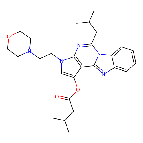 5-(2-methylpropyl)-3-[2-(morpholin-4-yl)ethyl]-3H-pyrrolo[2',3':4,5]pyrimido[1,6-a]benzimidazol-1-yl 3-methylbutanoate structure