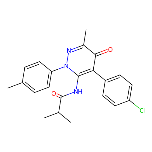 N-(4-(4-chlorophenyl)-6-methyl-5-oxo-2-(p-tolyl)-2,5-dihydropyridazin-3-yl)isobutyramide structure