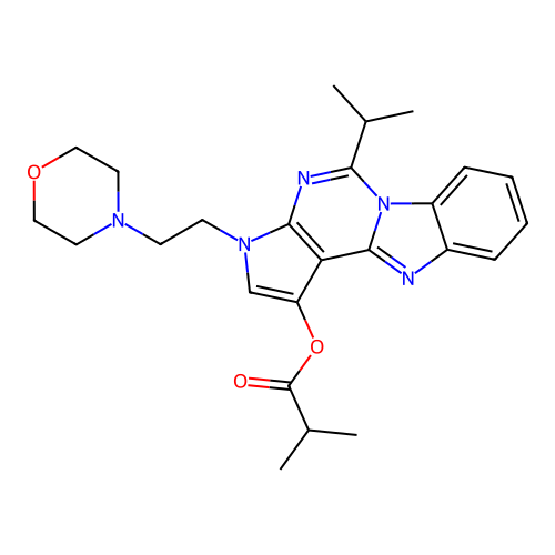 3-[2-(morpholin-4-yl)ethyl]-5-(propan-2-yl)-3H-pyrrolo[2',3':4,5]pyrimido[1,6-a]benzimidazol-1-yl 2-methylpropanoate structure
