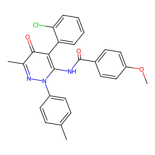 N-[4-(2-chlorophenyl)-6-methyl-2-(4-methylphenyl)-5-oxopyridazin-3-yl]-4-methoxybenzamide structure