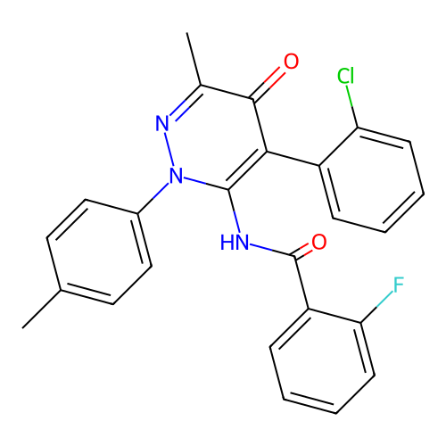 N-[4-(2-chlorophenyl)-6-methyl-2-(4-methylphenyl)-5-oxopyridazin-3-yl]-2-fluorobenzamide structure