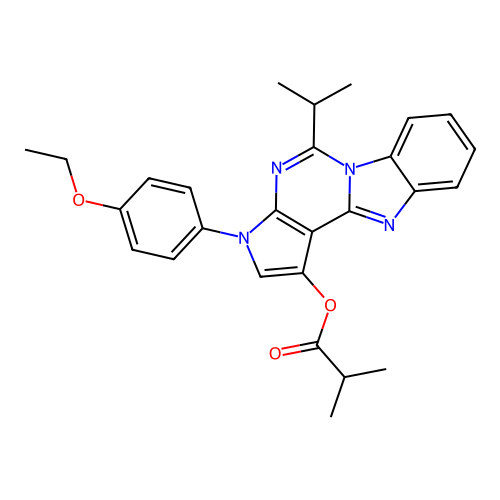3-(4-ethoxyphenyl)-5-(propan-2-yl)-3H-pyrrolo[2',3':4,5]pyrimido[1,6-a]benzimidazol-1-yl 2-methylpropanoate structure