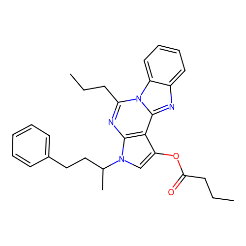 3-(4-phenylbutan-2-yl)-5-propyl-3H-benzo[4,5]imidazo[1,2-c]pyrrolo[3,2-e]pyrimidin-1-yl butyrate structure