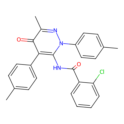 2-chloro-N-(6-methyl-5-oxo-2,4-di-p-tolyl-2,5-dihydropyridazin-3-yl)benzamide structure