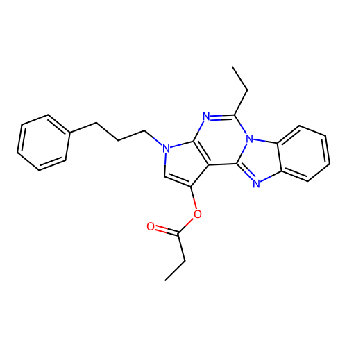 5-ethyl-3-(3-phenylpropyl)-3H-benzo[4,5]imidazo[1,2-c]pyrrolo[3,2-e]pyrimidin-1-yl propionate structure