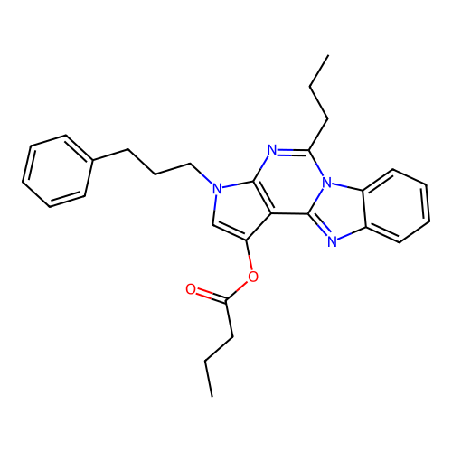 3-(3-phenylpropyl)-5-propyl-3H-benzo[4,5]imidazo[1,2-c]pyrrolo[3,2-e]pyrimidin-1-yl butyrate structure