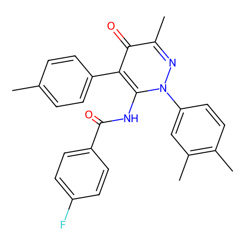 N-(2-(3,4-dimethylphenyl)-6-methyl-5-oxo-4-(p-tolyl)-2,5-dihydropyridazin-3-yl)-4-fluorobenzamide structure