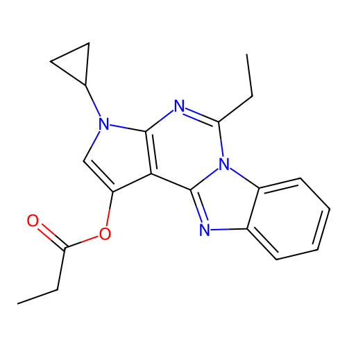 3-cyclopropyl-5-ethyl-3H-benzo[4,5]imidazo[1,2-c]pyrrolo[3,2-e]pyrimidin-1-yl propionate structure