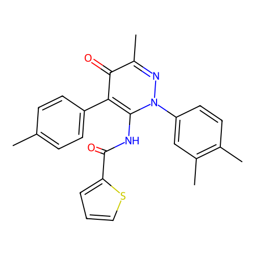 N-(2-(3,4-dimethylphenyl)-6-methyl-5-oxo-4-(p-tolyl)-2,5-dihydropyridazin-3-yl)thiophene-2-carboxamide structure