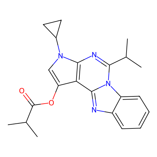 3-cyclopropyl-5-(propan-2-yl)-3H-pyrrolo[2',3':4,5]pyrimido[1,6-a]benzimidazol-1-yl 2-methylpropanoate structure