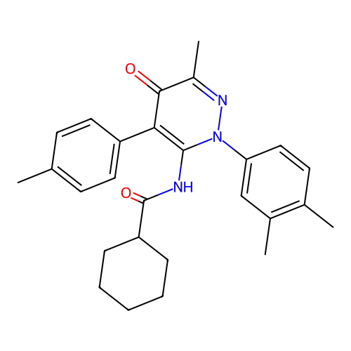 N-(2-(3,4-dimethylphenyl)-6-methyl-5-oxo-4-(p-tolyl)-2,5-dihydropyridazin-3-yl)cyclohexanecarboxamide structure