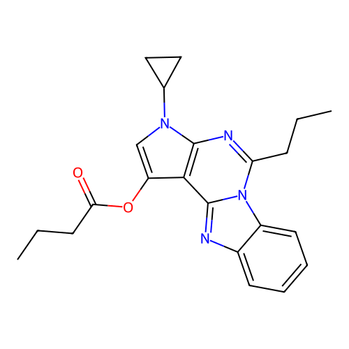 3-cyclopropyl-5-propyl-3H-benzo[4,5]imidazo[1,2-c]pyrrolo[3,2-e]pyrimidin-1-yl butyrate structure