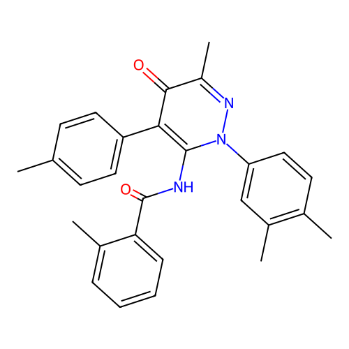 N-(2-(3,4-dimethylphenyl)-6-methyl-5-oxo-4-(p-tolyl)-2,5-dihydropyridazin-3-yl)-2-methylbenzamide structure