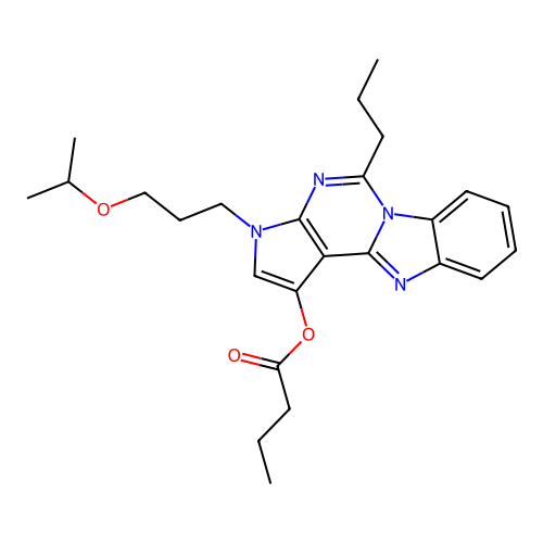 3-(3-isopropoxypropyl)-5-propyl-3H-benzo[4,5]imidazo[1,2-c]pyrrolo[3,2-e]pyrimidin-1-yl butyrate structure