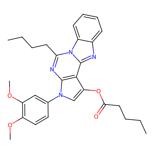 5-butyl-3-(3,4-dimethoxyphenyl)-3H-benzo[4,5]imidazo[1,2-c]pyrrolo[3,2-e]pyrimidin-1-yl pentanoate structure