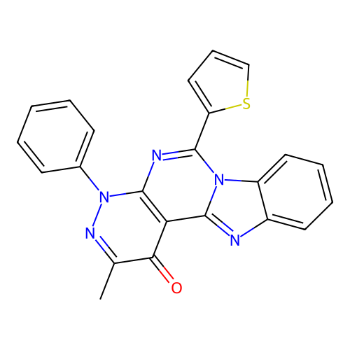 2-methyl-4-phenyl-6-(thiophen-2-yl)benzo[4',5']imidazo[1',2':1,6]pyrimido[4,5-c]pyridazin-1(4H)-one structure