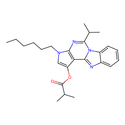 3-hexyl-5-isopropyl-3H-benzo[4,5]imidazo[1,2-c]pyrrolo[3,2-e]pyrimidin-1-yl isobutyrate structure