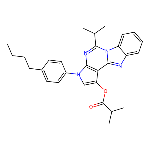 3-(4-butylphenyl)-5-(propan-2-yl)-3H-pyrrolo[2',3':4,5]pyrimido[1,6-a]benzimidazol-1-yl 2-methylpropanoate structure
