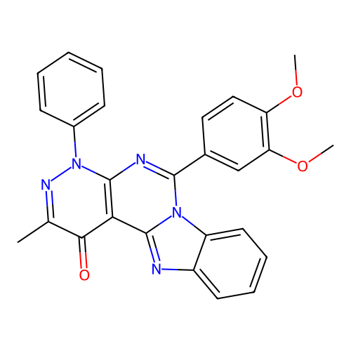 6-(3,4-dimethoxyphenyl)-2-methyl-4-phenylbenzo[4',5']imidazo[1',2':1,6]pyrimido[4,5-c]pyridazin-1(4H)-one structure