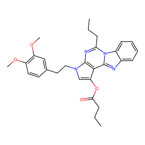 3-(3,4-dimethoxyphenethyl)-5-propyl-3H-benzo[4,5]imidazo[1,2-c]pyrrolo[3,2-e]pyrimidin-1-yl butyrate structure