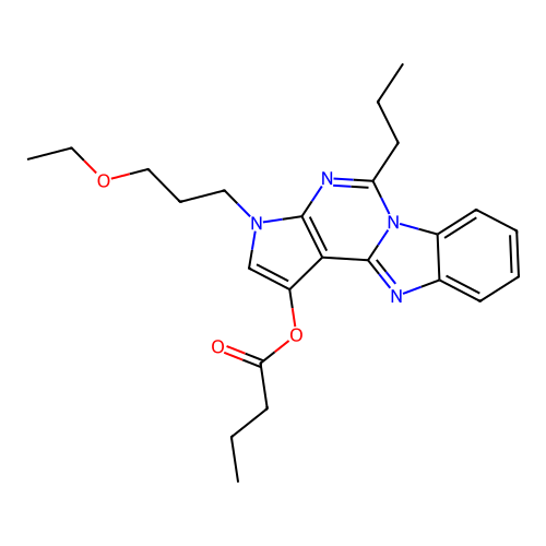3-(3-ethoxypropyl)-5-propyl-3H-benzo[4,5]imidazo[1,2-c]pyrrolo[3,2-e]pyrimidin-1-yl butyrate structure
