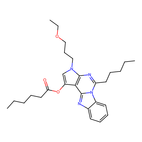 3-(3-ethoxypropyl)-5-pentyl-3H-benzo[4,5]imidazo[1,2-c]pyrrolo[3,2-e]pyrimidin-1-yl hexanoate structure