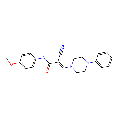 (E)-2-cyano-N-(4-methoxyphenyl)-3-(4-phenylpiperazin-1-yl)acrylamide structure