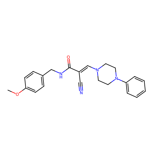(E)-2-cyano-N-(4-methoxybenzyl)-3-(4-phenylpiperazin-1-yl)acrylamide structure