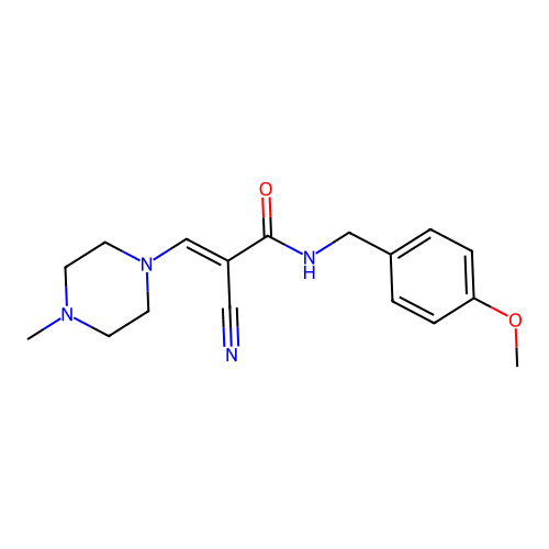 (E)-2-cyano-N-(4-methoxybenzyl)-3-(4-methylpiperazin-1-yl)acrylamide structure