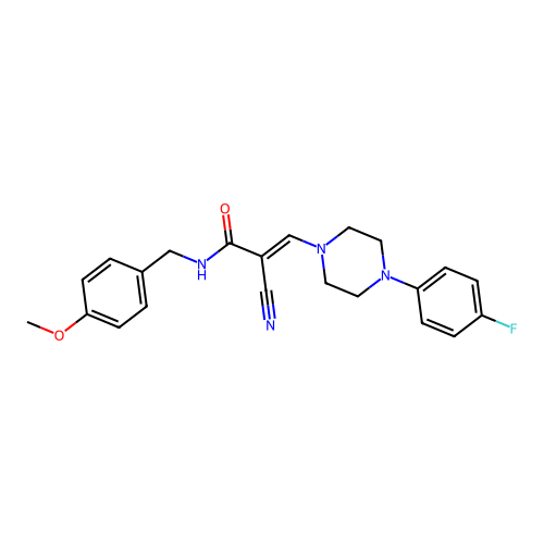 (E)-2-cyano-3-(4-(4-fluorophenyl)piperazin-1-yl)-N-(4-methoxybenzyl)acrylamide structure