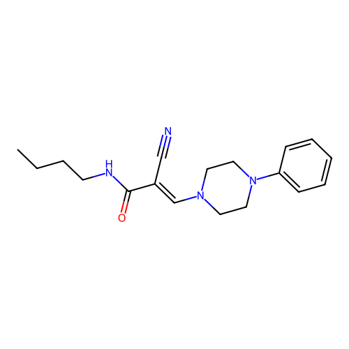 (E)-N-butyl-2-cyano-3-(4-phenylpiperazin-1-yl)acrylamide structure