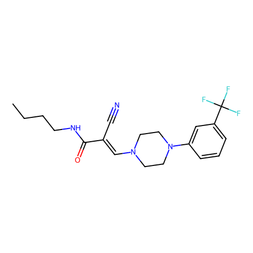 (E)-N-butyl-2-cyano-3-(4-(3-(trifluoromethyl)phenyl)piperazin-1-yl)acrylamide structure