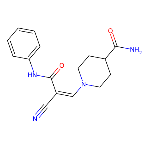 1-(2-Cyano-3-oxo-3-(phenylamino)prop-1-en-1-yl)piperidine-4-carboxamide structure