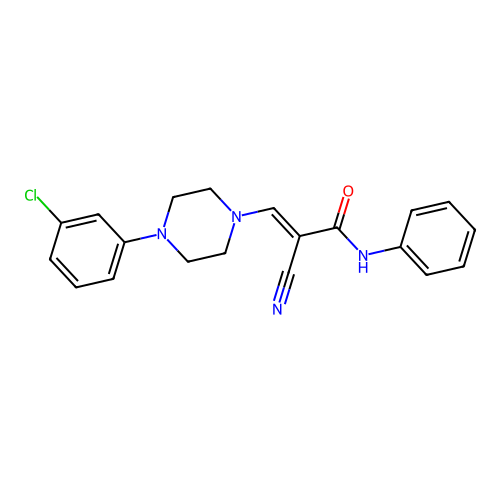 (E)-3-(4-(3-chlorophenyl)piperazin-1-yl)-2-cyano-N-phenylacrylamide structure