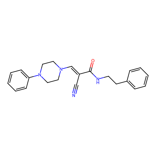 (E)-2-cyano-N-phenethyl-3-(4-phenylpiperazin-1-yl)acrylamide structure