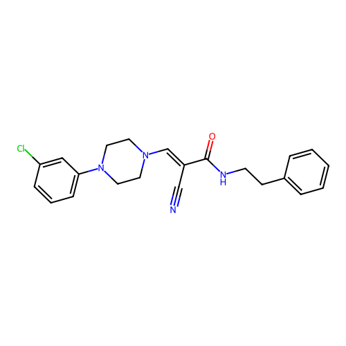 (E)-3-(4-(3-chlorophenyl)piperazin-1-yl)-2-cyano-N-phenethylacrylamide structure