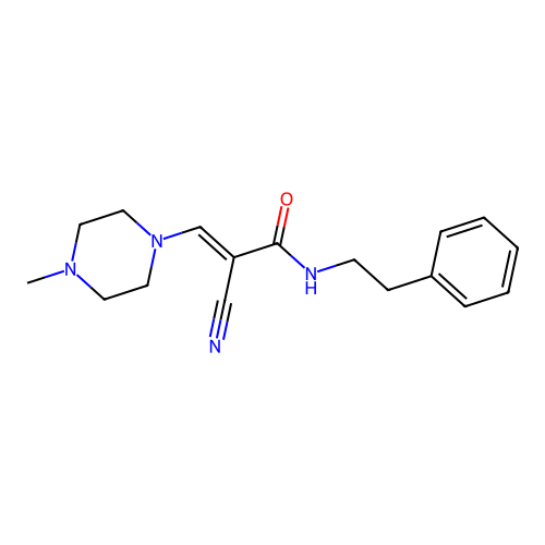 (E)-2-cyano-3-(4-methylpiperazin-1-yl)-N-phenethylacrylamide structure