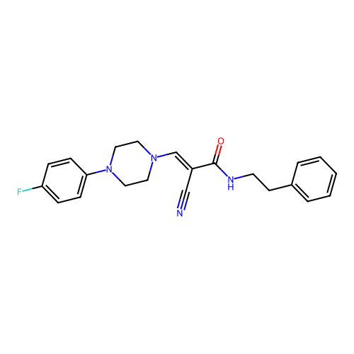 (E)-2-cyano-3-(4-(4-fluorophenyl)piperazin-1-yl)-N-phenethylacrylamide structure